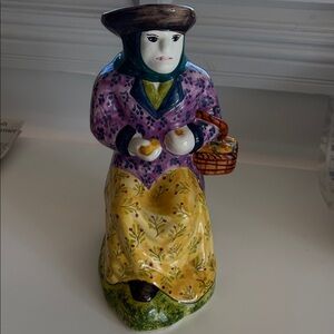 Hand-Painted Ceramic Figurine/Pitcher with Purple and Yellow Accents